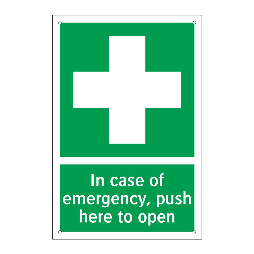In case of emergency, push here to open