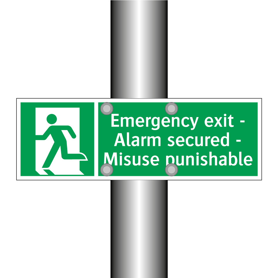 Emergency exit - Alarm secured - Misuse punishable