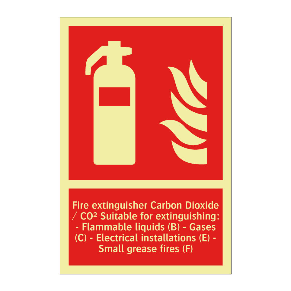 Fire extinguisher Carbon Dioxide / CO² Suitable for extinguishing: - Flammable liquids (B) - Gases (C) - Electrical installations (E) - Small grease fires (F)