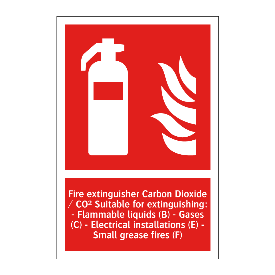 Fire extinguisher Carbon Dioxide / CO² Suitable for extinguishing: - Flammable liquids (B) - Gases (C) - Electrical installations (E) - Small grease fires (F)