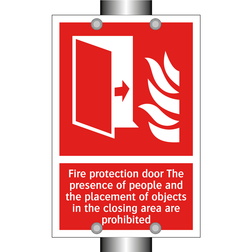 Fire protection door The presence of people and the placement of objects in the closing area are prohibited