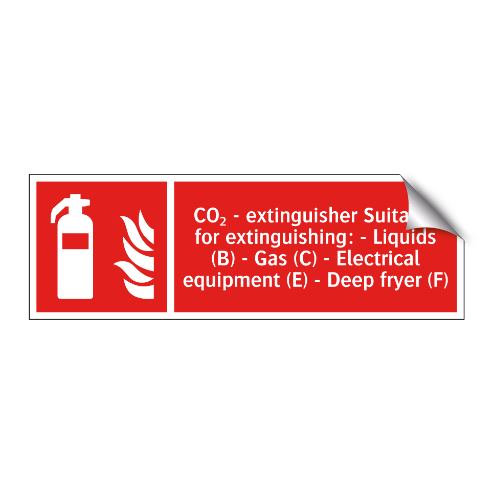 CO₂ - extinguisher Suitable for extinguishing: - Liquids (B) - Gas (C) - Electrical equipment (E) - Deep fryer (F)