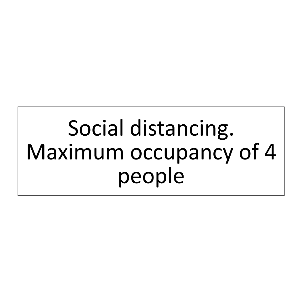 Social distancing. Maximum occupancy of 4 people