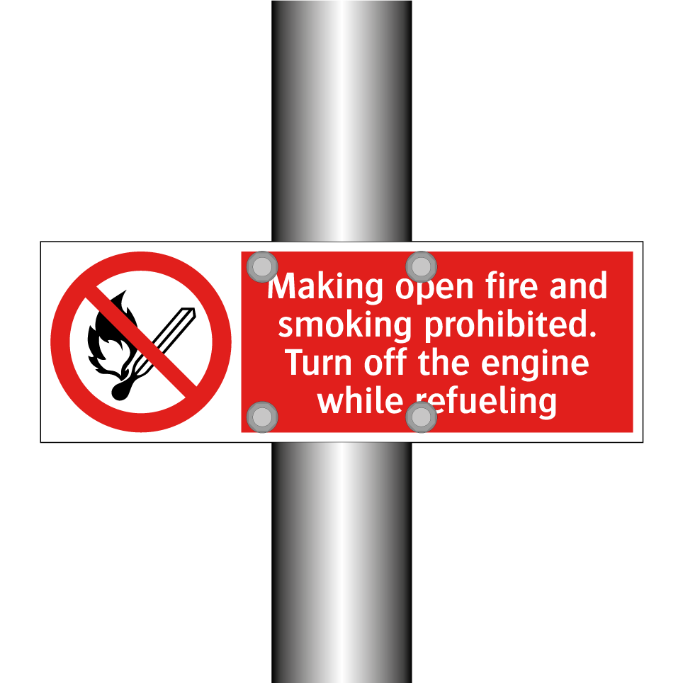 Making open fire and smoking prohibited. Turn off the engine while refueling
