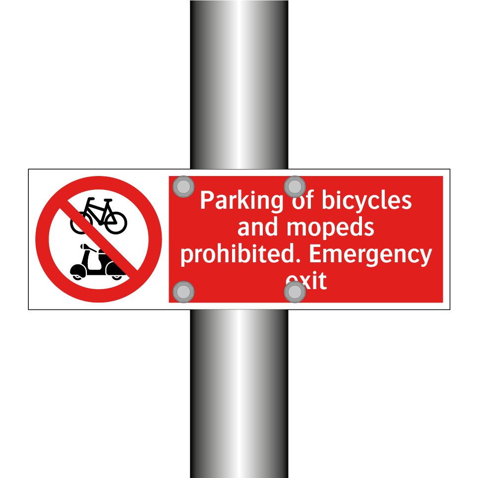 Parking of bicycles and mopeds prohibited. Emergency exit