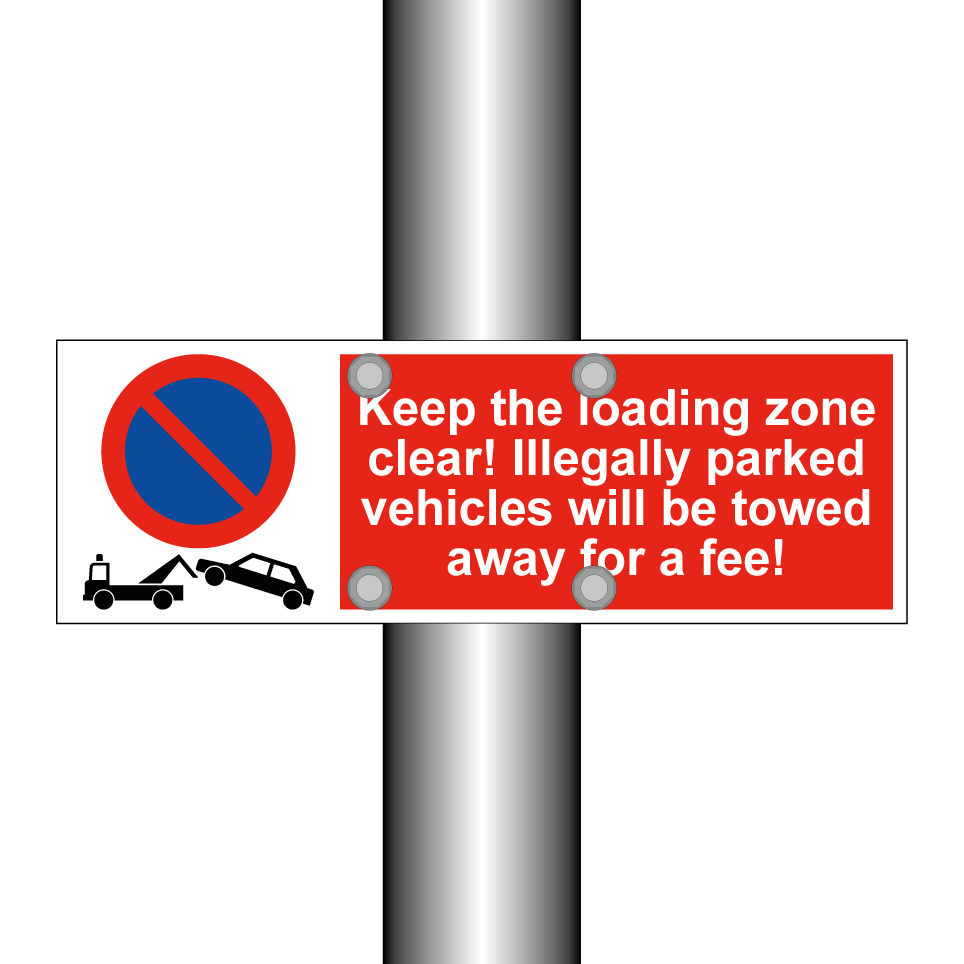 Keep the loading zone clear! Illegally parked vehicles will be towed away for a fee!