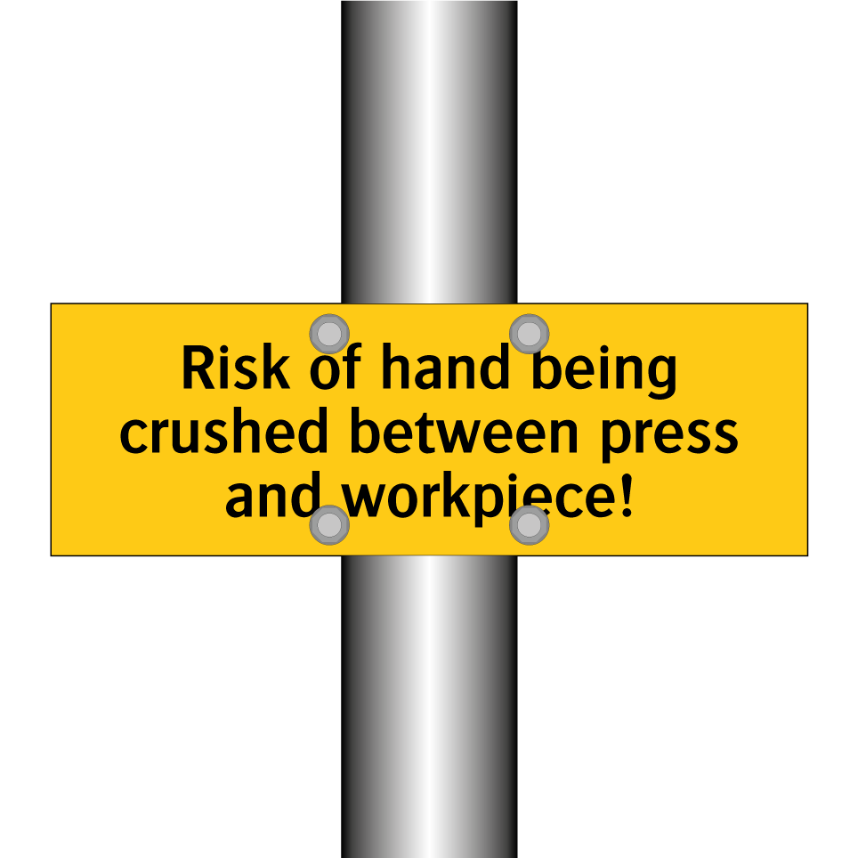 Risk of hand being crushed between press and workpiece!