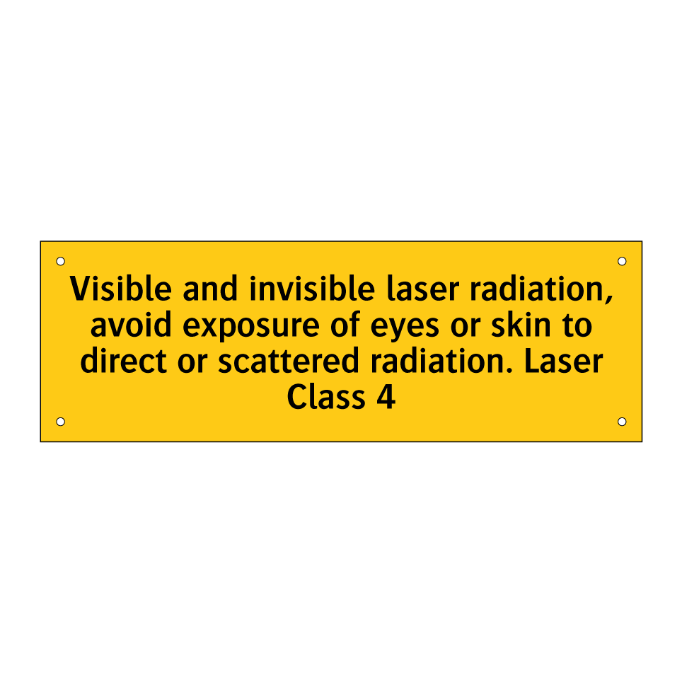 Visible and invisible laser radiation, avoid exposure of eyes or skin to direct or scattered radiation. Laser Class 4