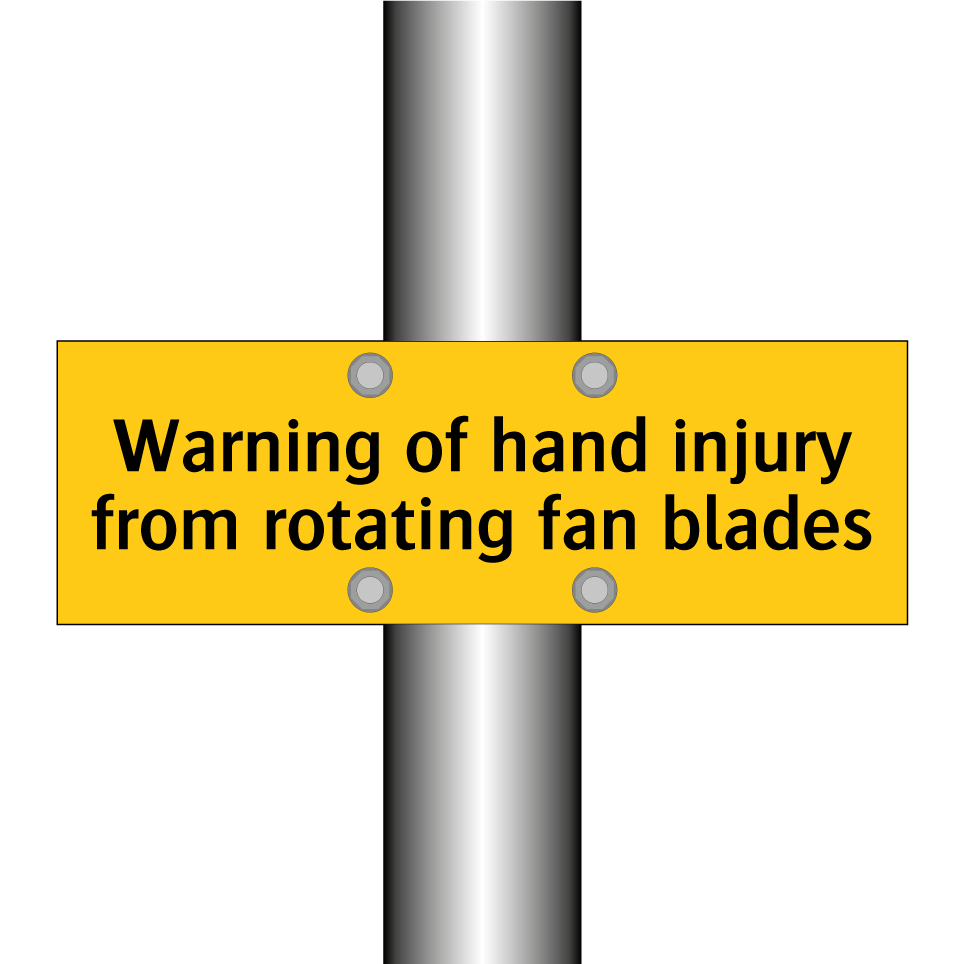 Warning of hand injury from rotating fan blades