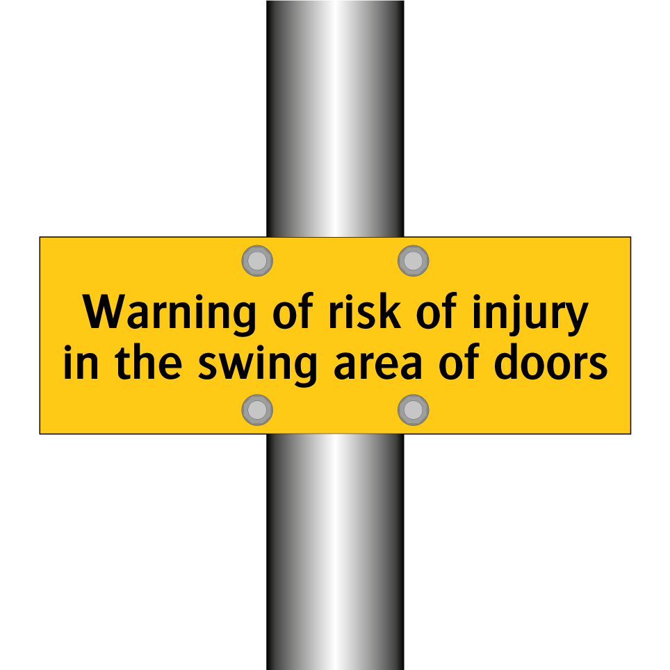 Warning of risk of injury in the swing area of doors