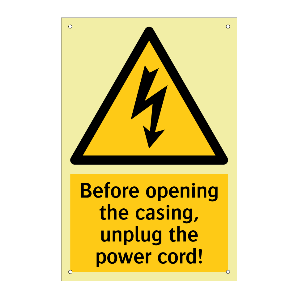 Before opening the casing, unplug the power cord!
