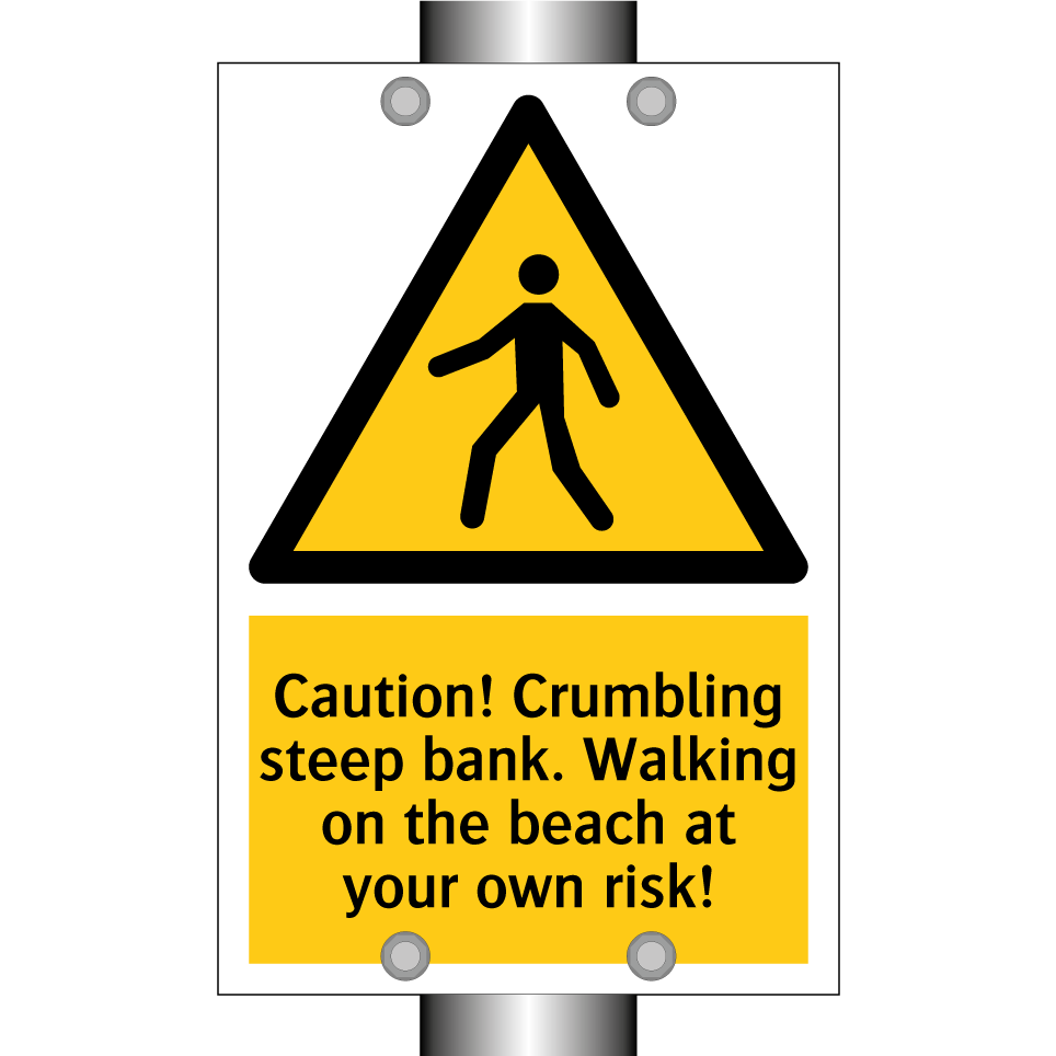 Caution! Crumbling steep bank. Walking on the beach at your own risk!