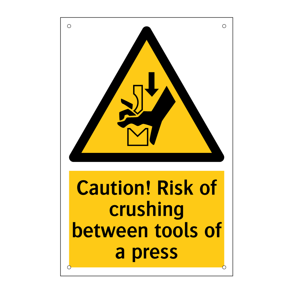 Caution! Risk of crushing between tools of a press