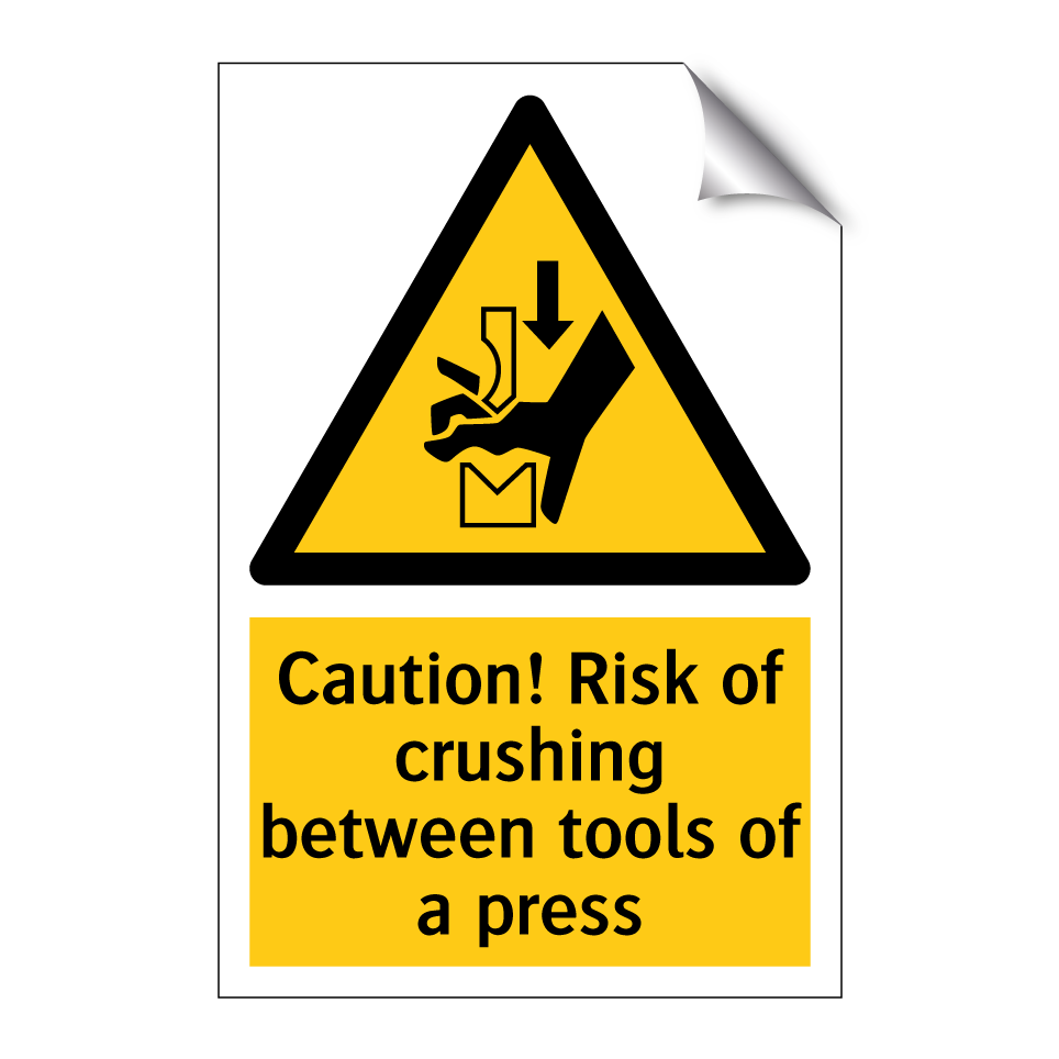 Caution! Risk of crushing between tools of a press