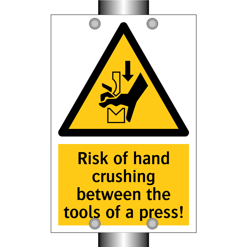 Risk of hand crushing between the tools of a press!