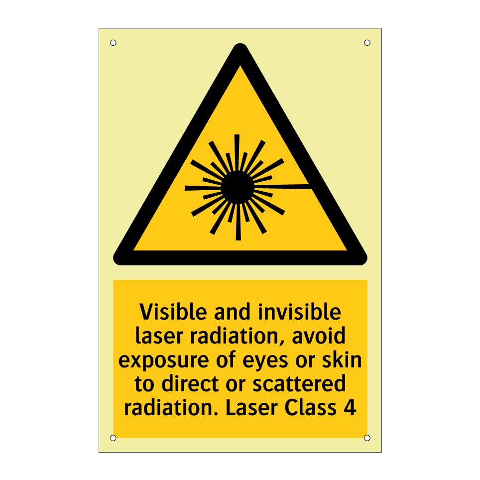 Visible and invisible laser radiation, avoid exposure of eyes or skin to direct or scattered radiation. Laser Class 4