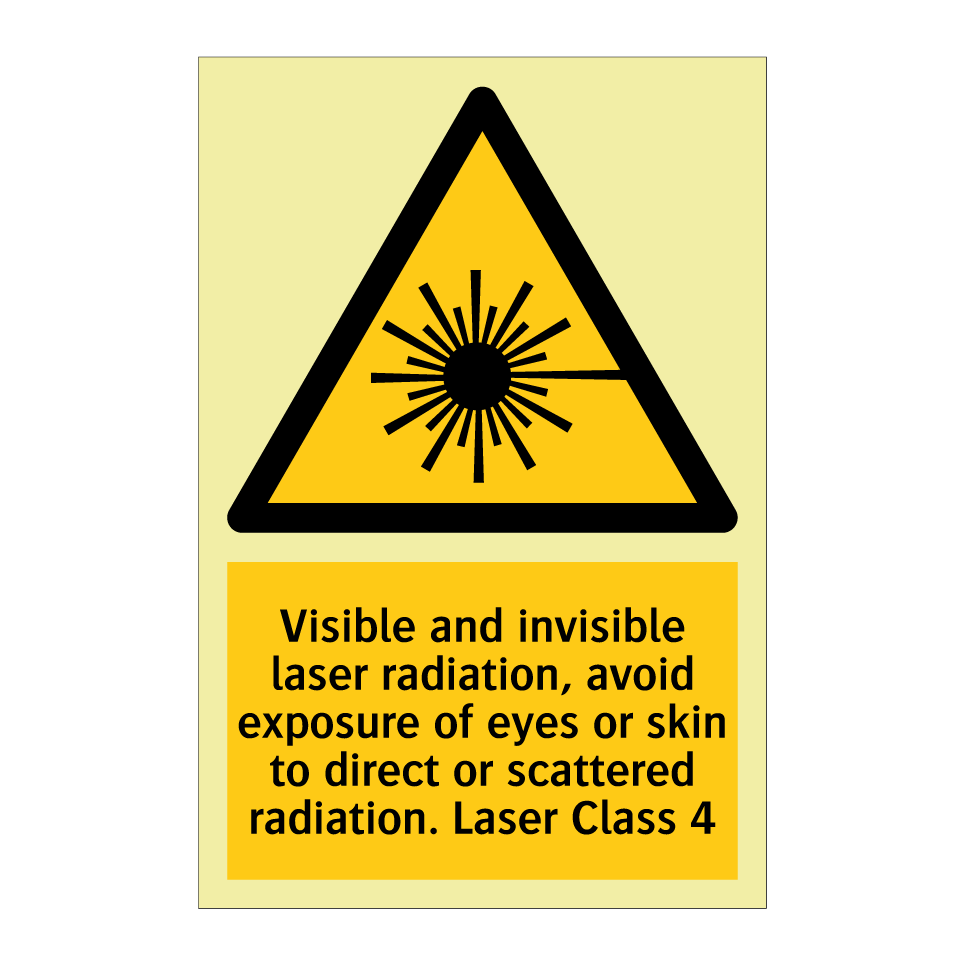 Visible and invisible laser radiation, avoid exposure of eyes or skin to direct or scattered radiation. Laser Class 4