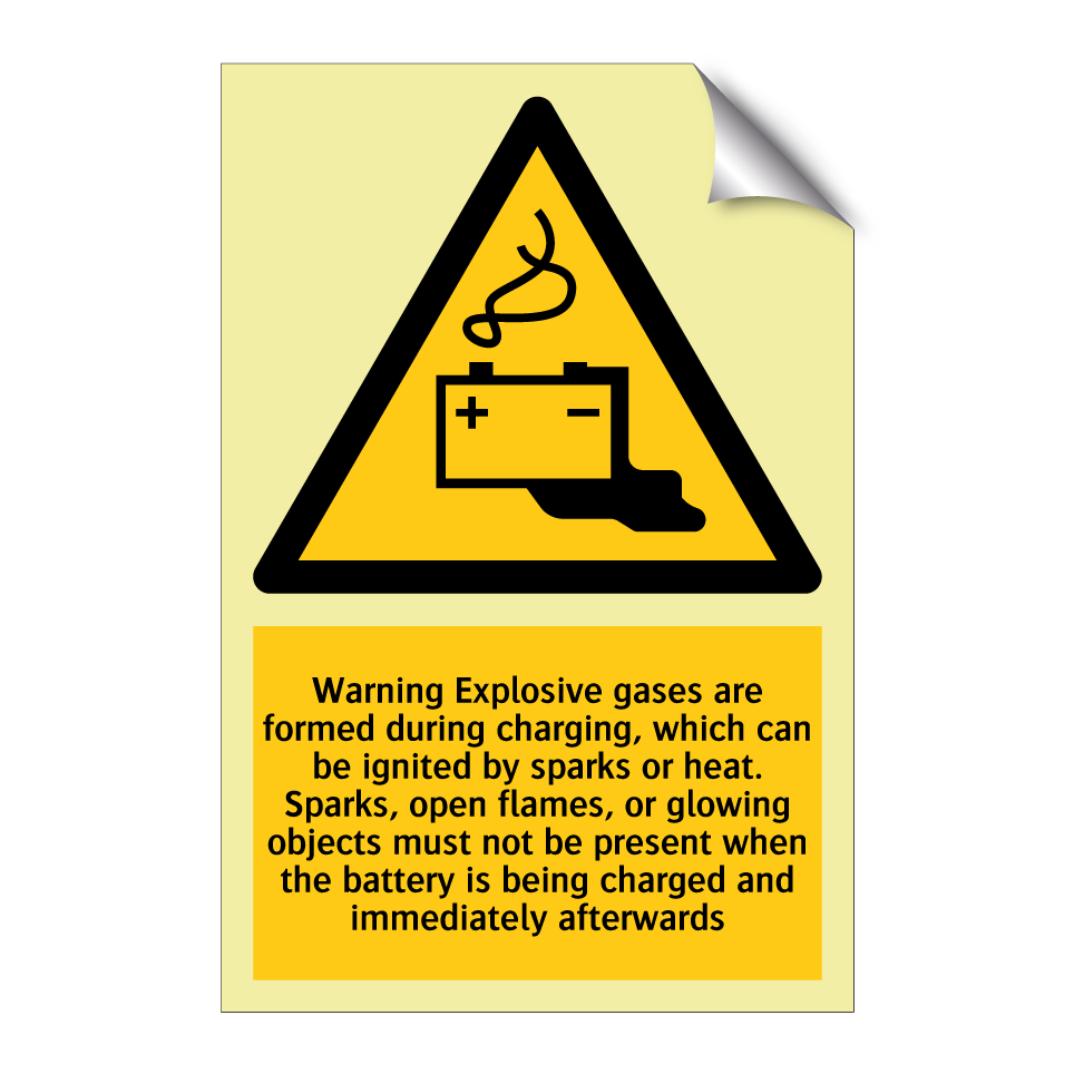Warning Explosive gases are formed during charging, which can be ignited by sparks or heat. Sparks, open flames, or glowing objects must not be present when the battery is being charged and immediately afterwards