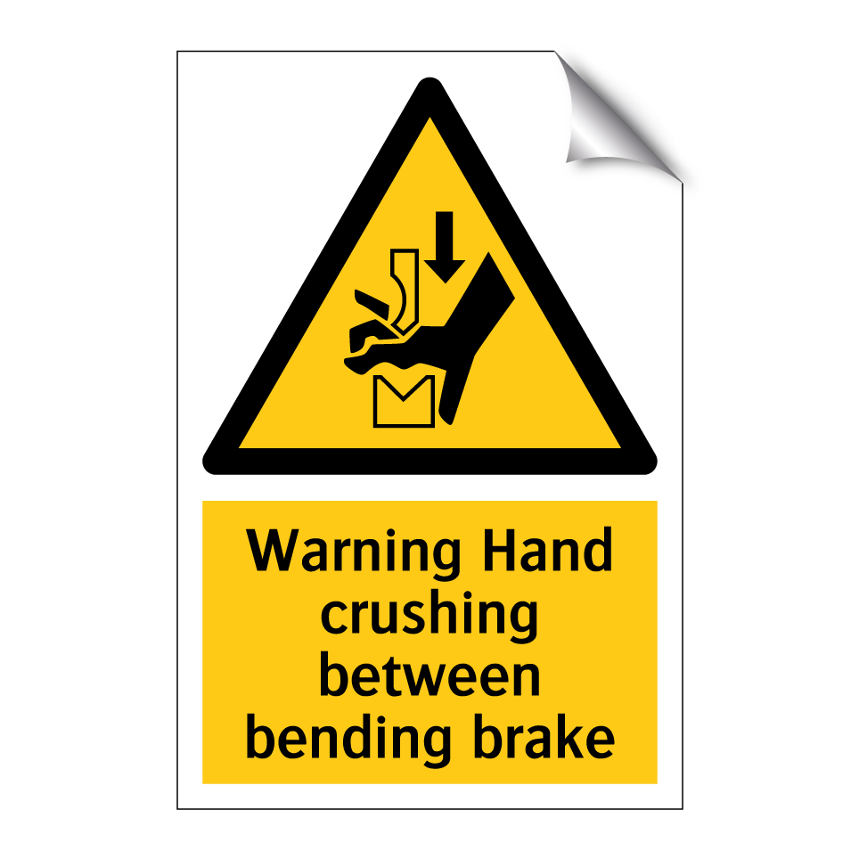 Warning Hand crushing between bending brake