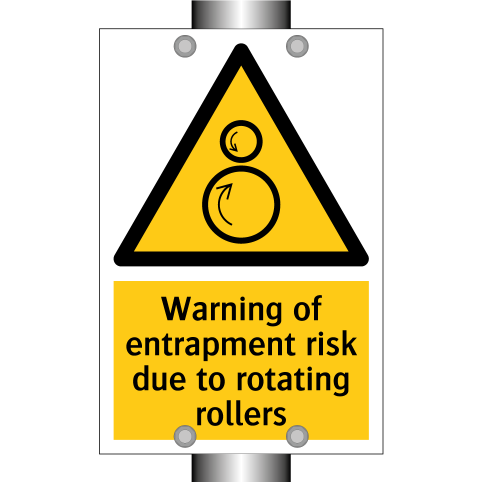 Warning of entrapment risk due to rotating rollers