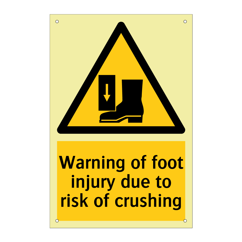 Warning of foot injury due to risk of crushing