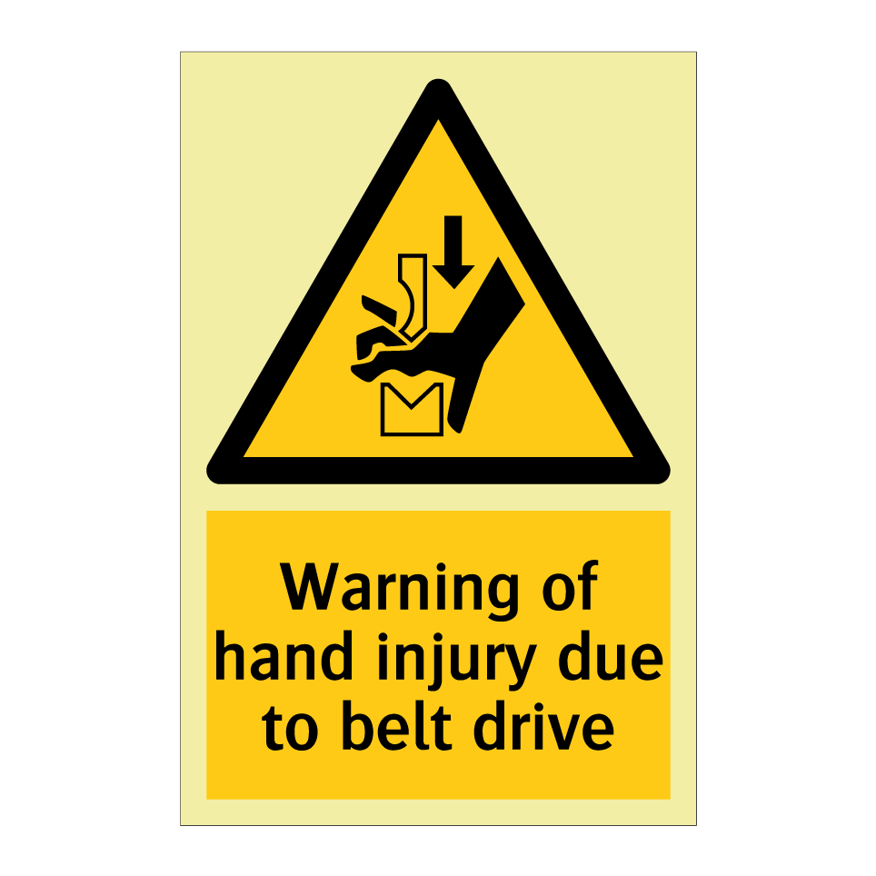 Warning of hand injury due to belt drive