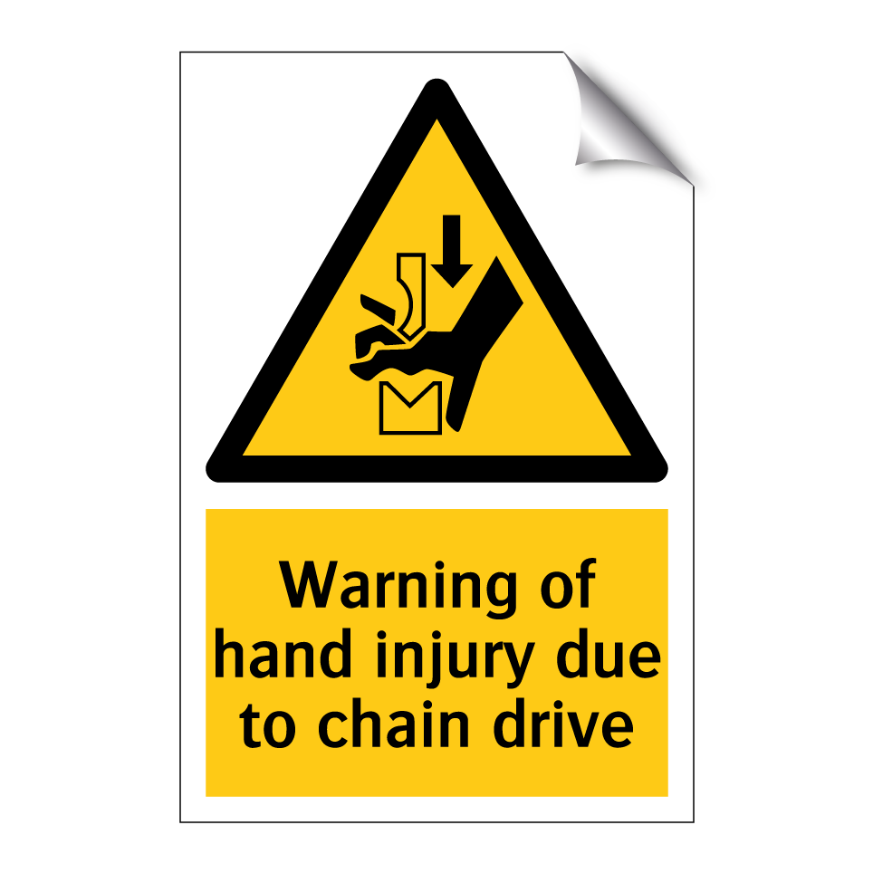 Warning of hand injury due to chain drive
