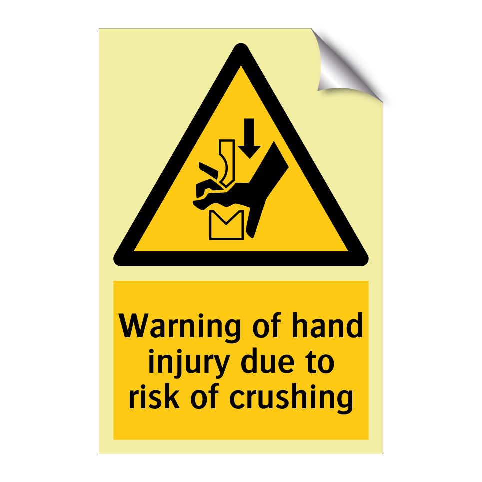 Warning of hand injury due to risk of crushing