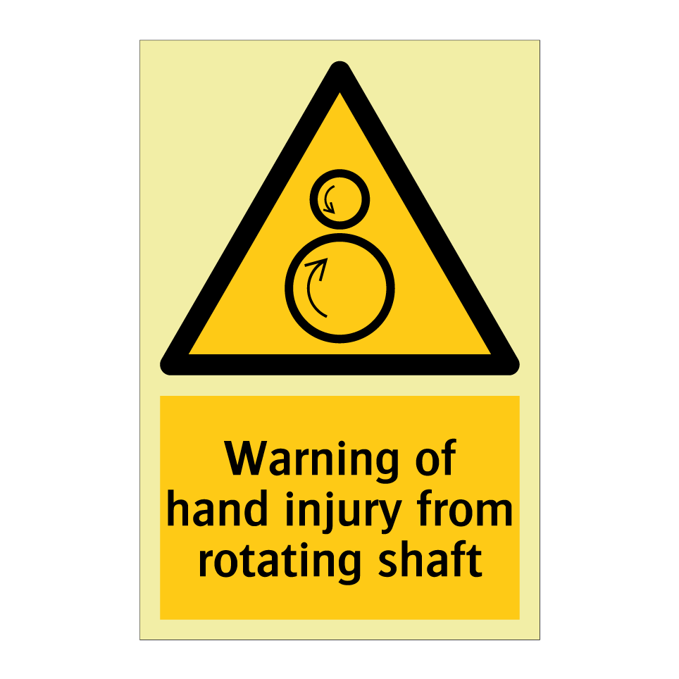 Warning of hand injury from rotating shaft