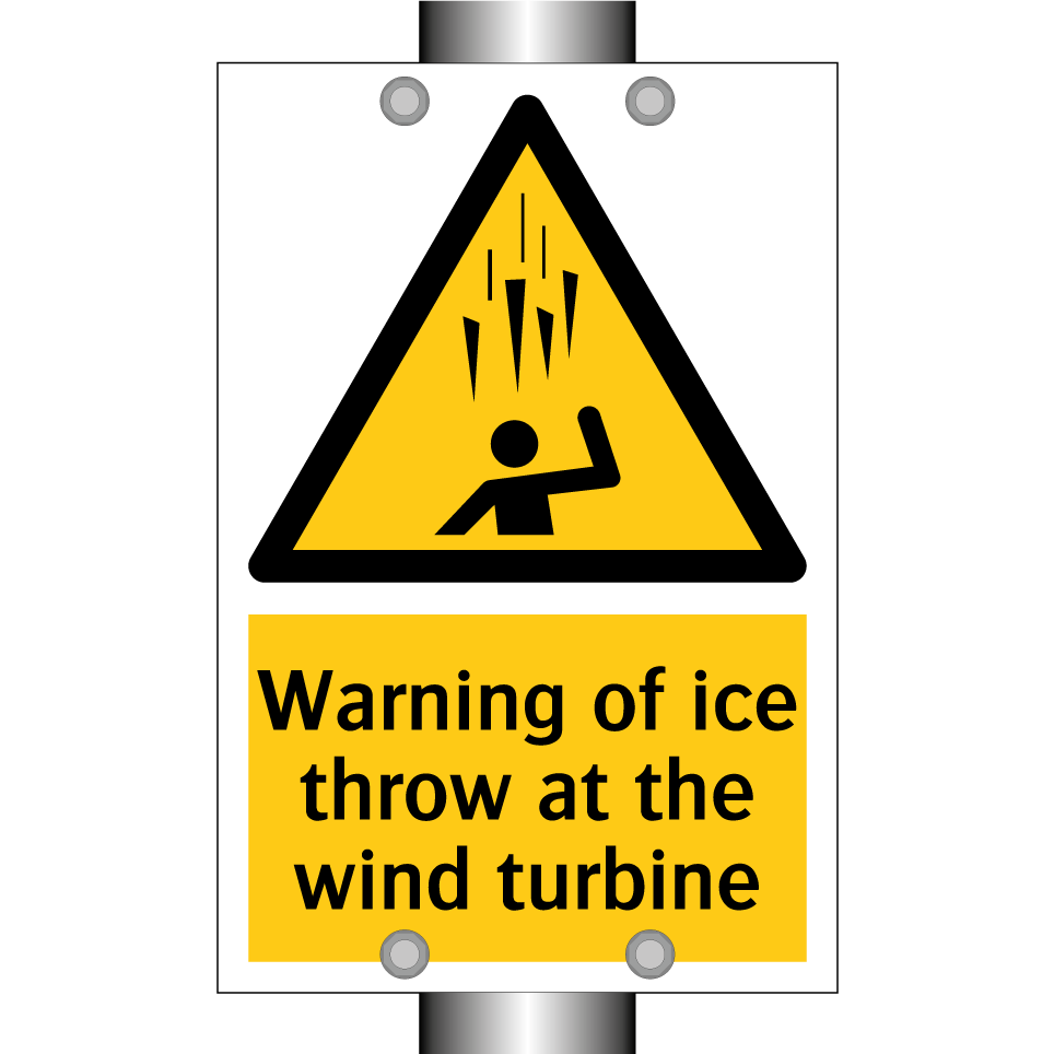 Warning of ice throw at the wind turbine