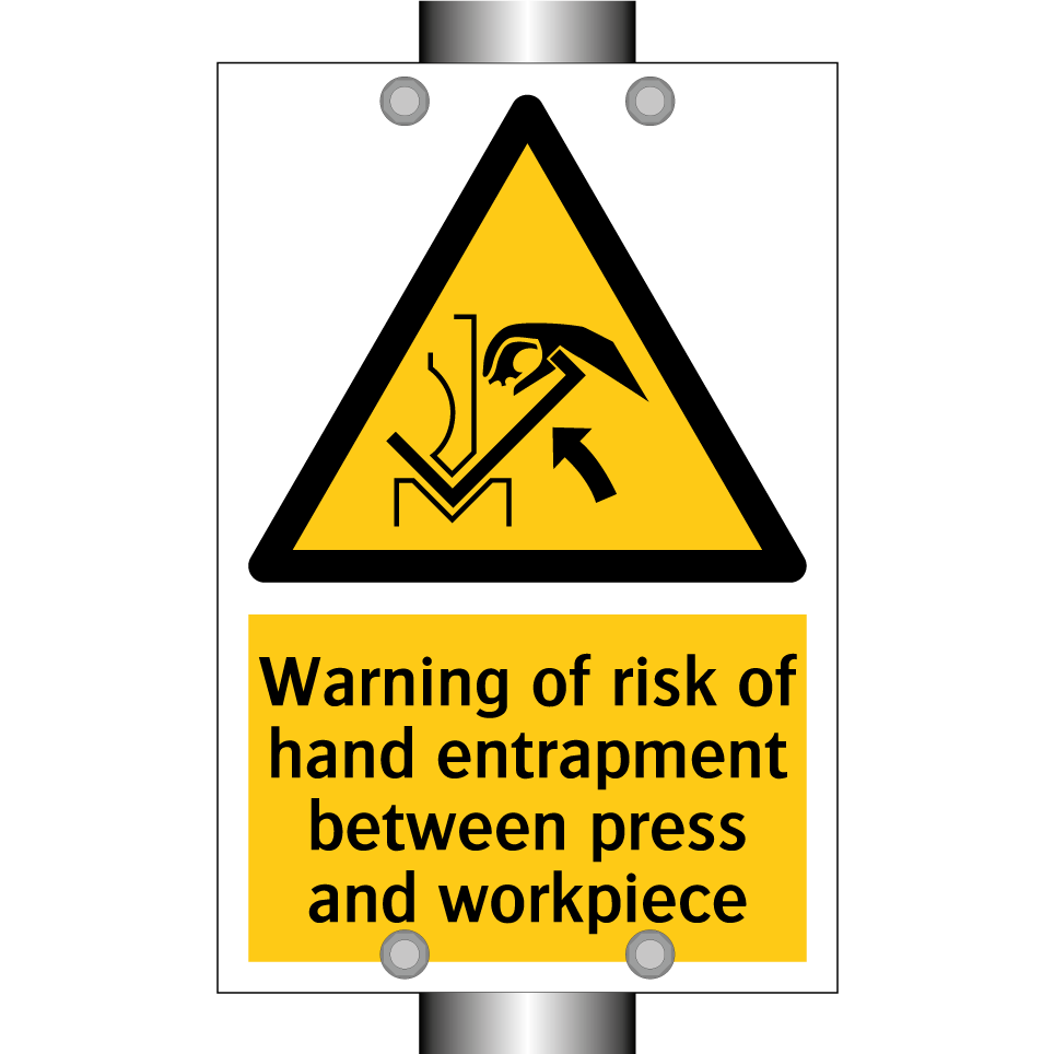 Warning of risk of hand entrapment between press and workpiece
