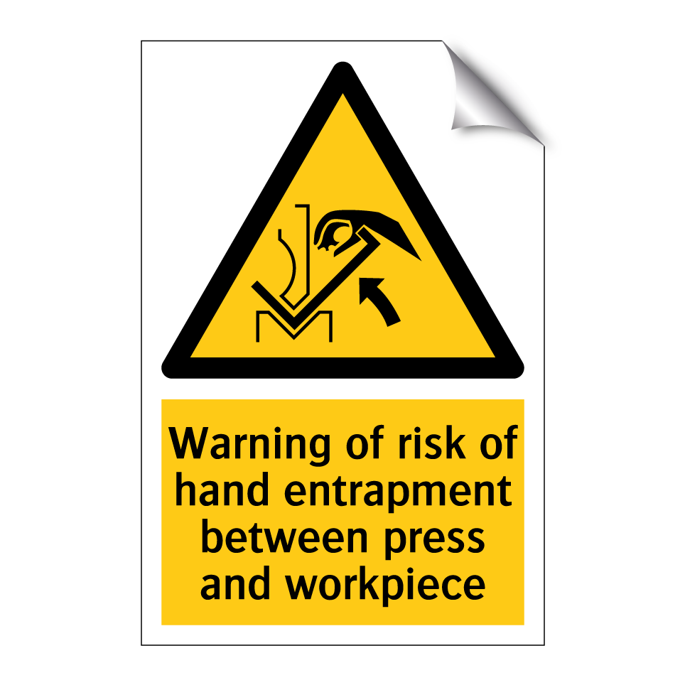 Warning of risk of hand entrapment between press and workpiece