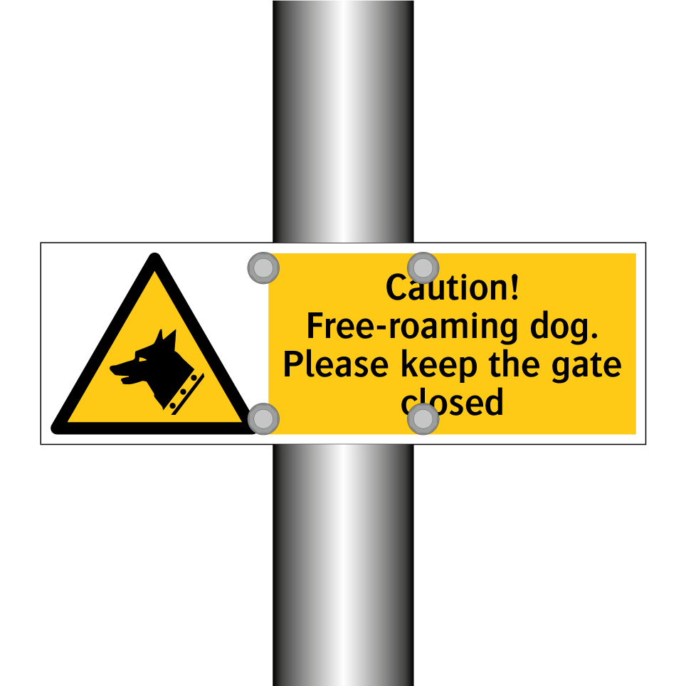 Caution! Free-roaming dog. Please keep the gate closed