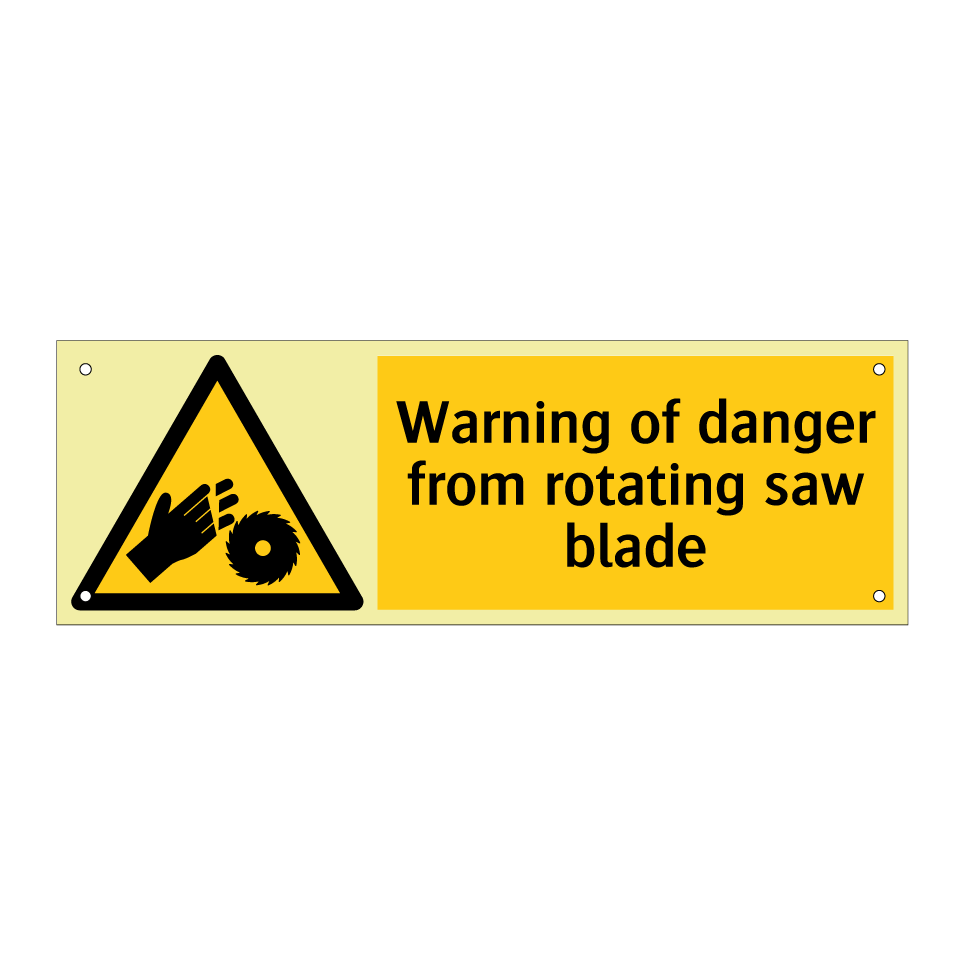 Warning of danger from rotating saw blade