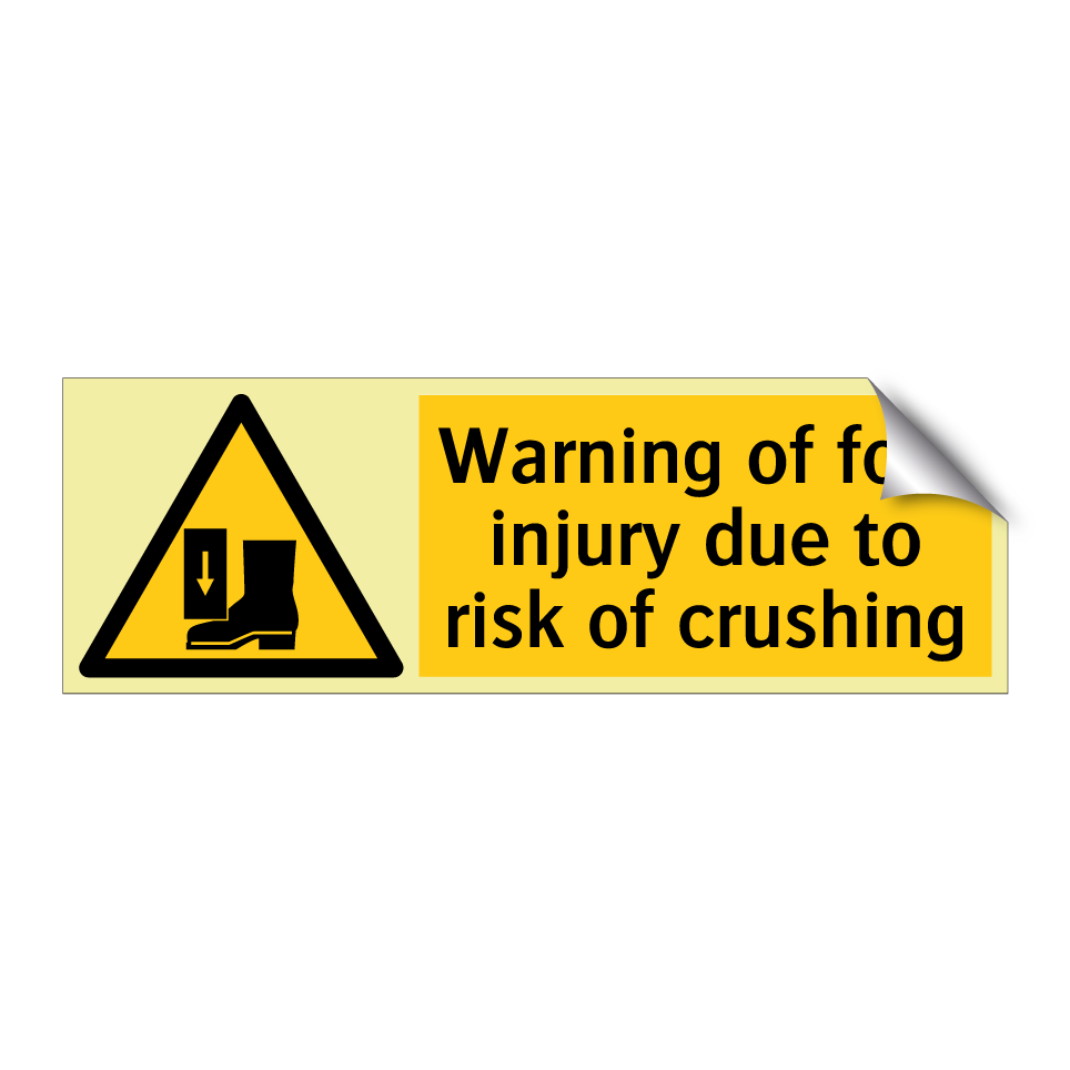 Warning of foot injury due to risk of crushing