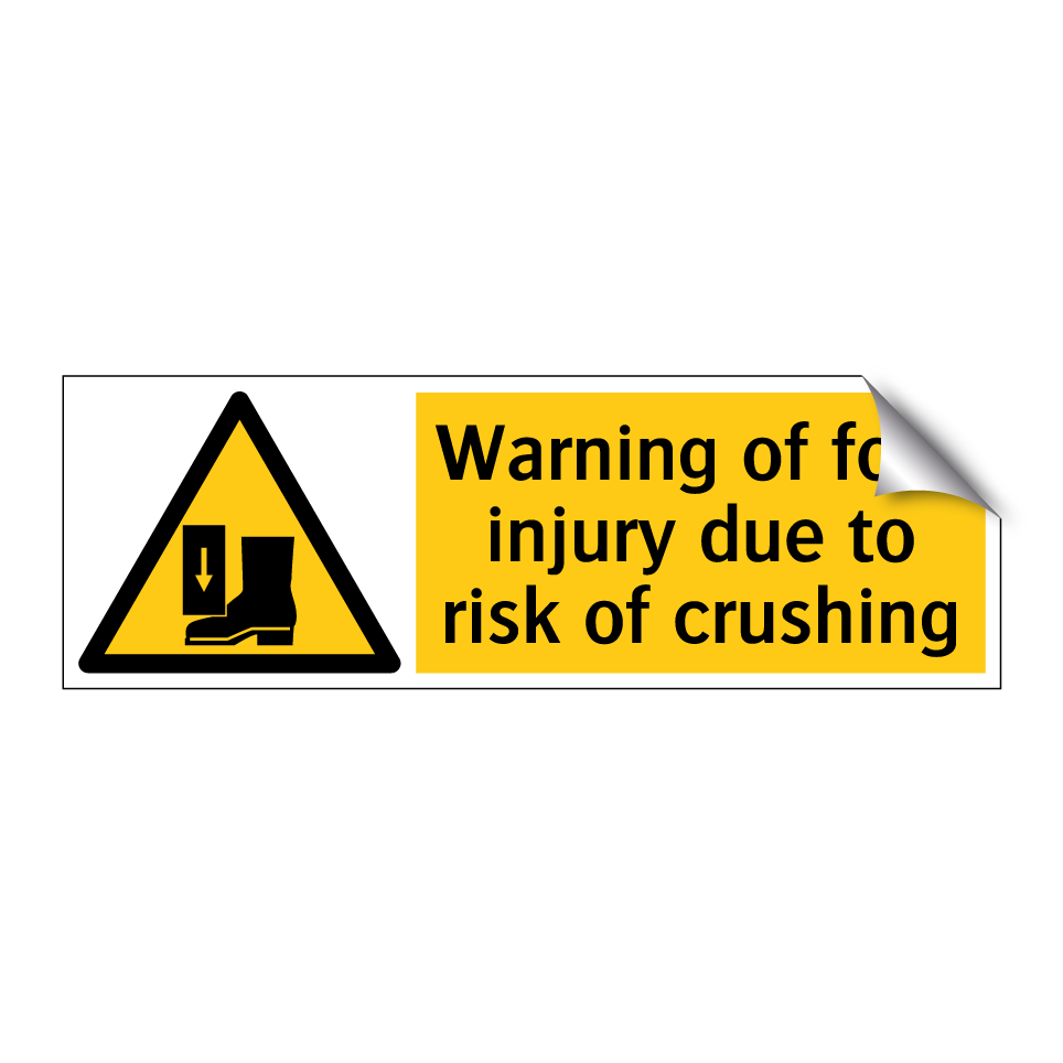 Warning of foot injury due to risk of crushing