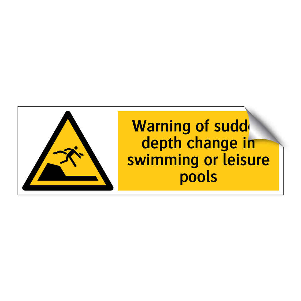 Warning of sudden depth change in swimming or leisure pools