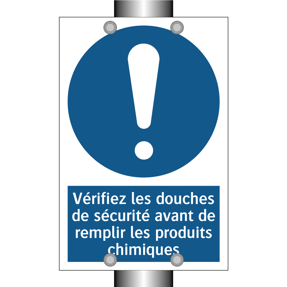 Vérifiez les douches de sécurité avant de remplir les produits chimiques