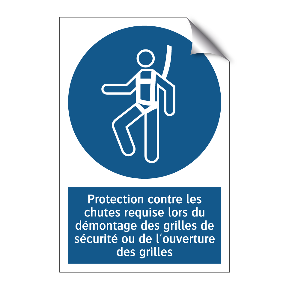 Protection contre les chutes requise lors du démontage des grilles de sécurité ou de l'ouverture des grilles