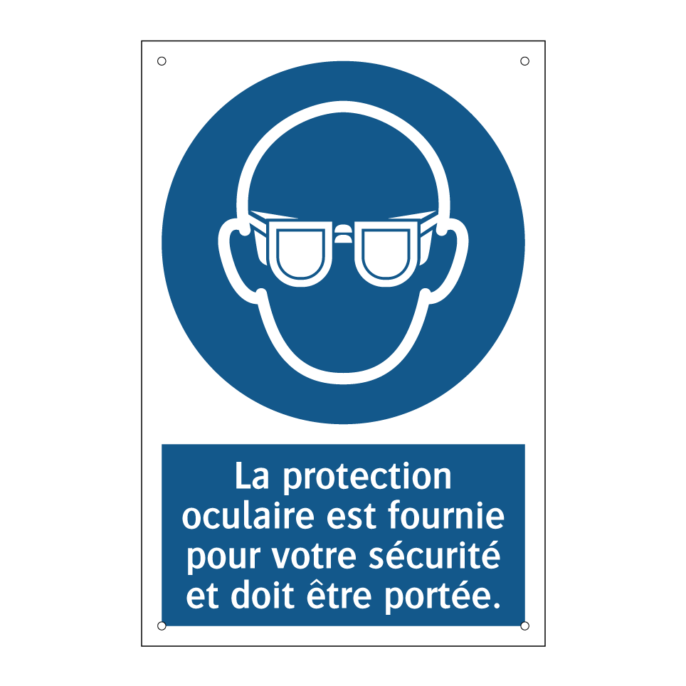 La protection oculaire est fournie pour votre sécurité et doit être portée.