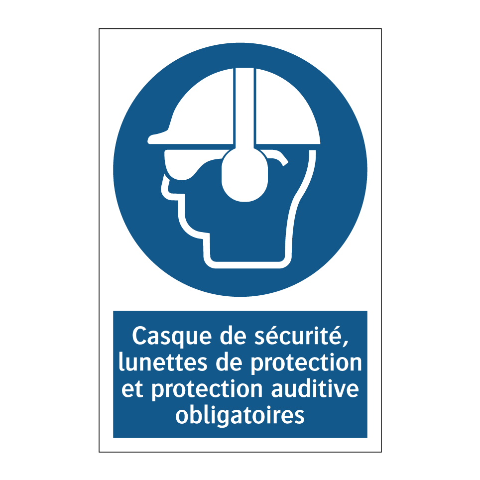 Casque de sécurité, lunettes de protection et protection auditive obligatoires