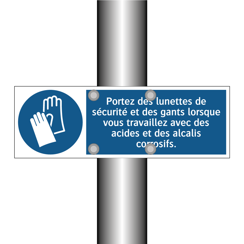 Portez des lunettes de sécurité et des gants lorsque vous travaillez avec des acides et des alcalis corrosifs.