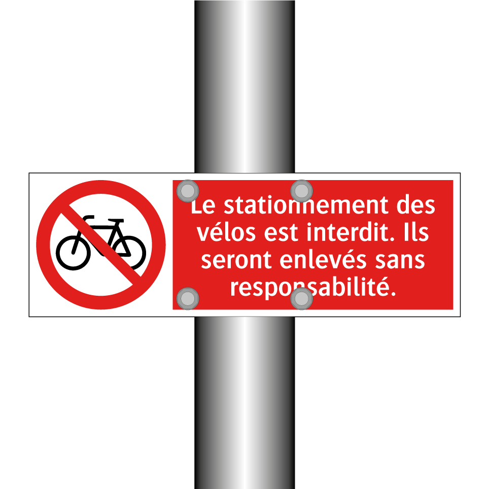 Le stationnement des vélos est interdit. Ils seront enlevés sans responsabilité.