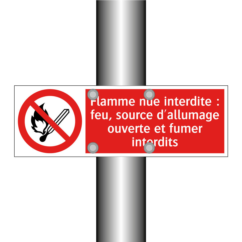 Flamme nue interdite : feu, source d'allumage ouverte et fumer interdits