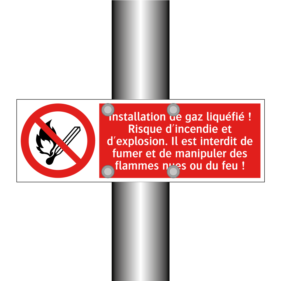 Installation de gaz liquéfié ! Risque d'incendie et d'explosion. Il est interdit de fumer et de manipuler des flammes nues ou du feu !