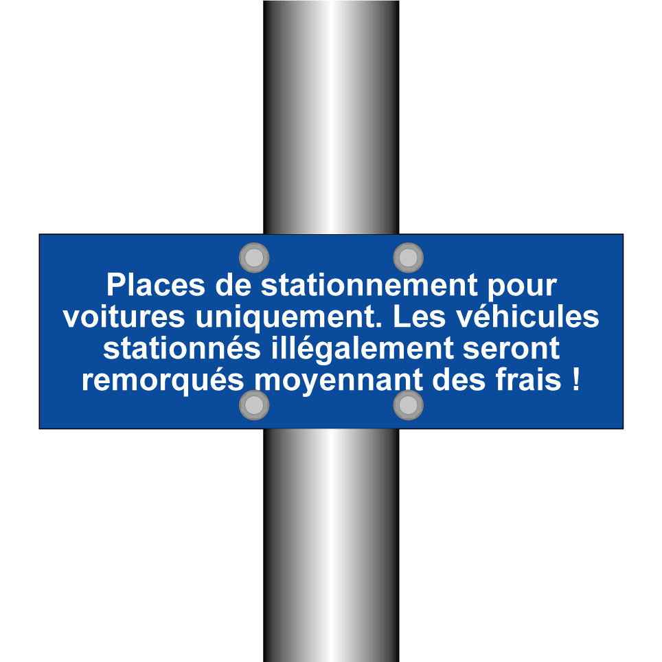 Places de stationnement pour voitures uniquement. Les véhicules stationnés illégalement seront remorqués moyennant des frais !