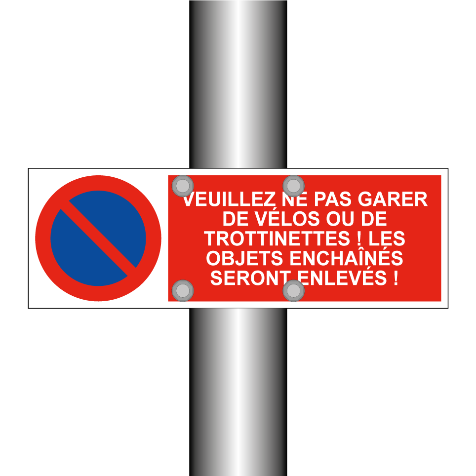 Veuillez ne pas garer de vélos ou de trottinettes ! Les objets enchaînés seront enlevés !