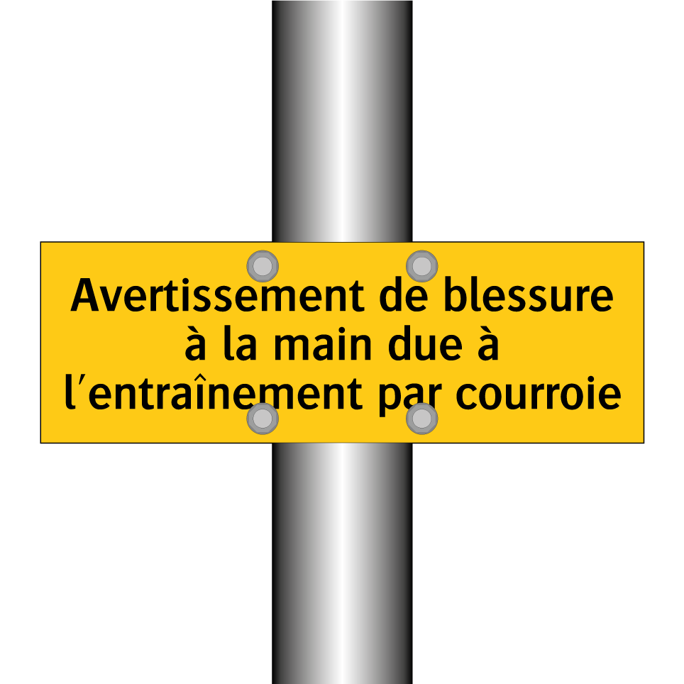 Avertissement de blessure à la main due à l'entraînement par courroie