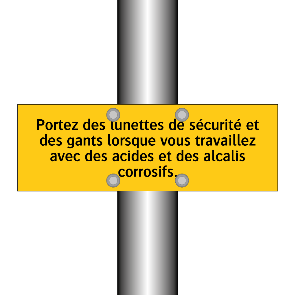 Portez des lunettes de sécurité et des gants lorsque vous travaillez avec des acides et des alcalis corrosifs