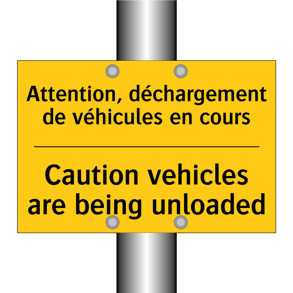 Attention, déchargement de véhicules  /.../ - Caution vehicles are being unloaded /.../